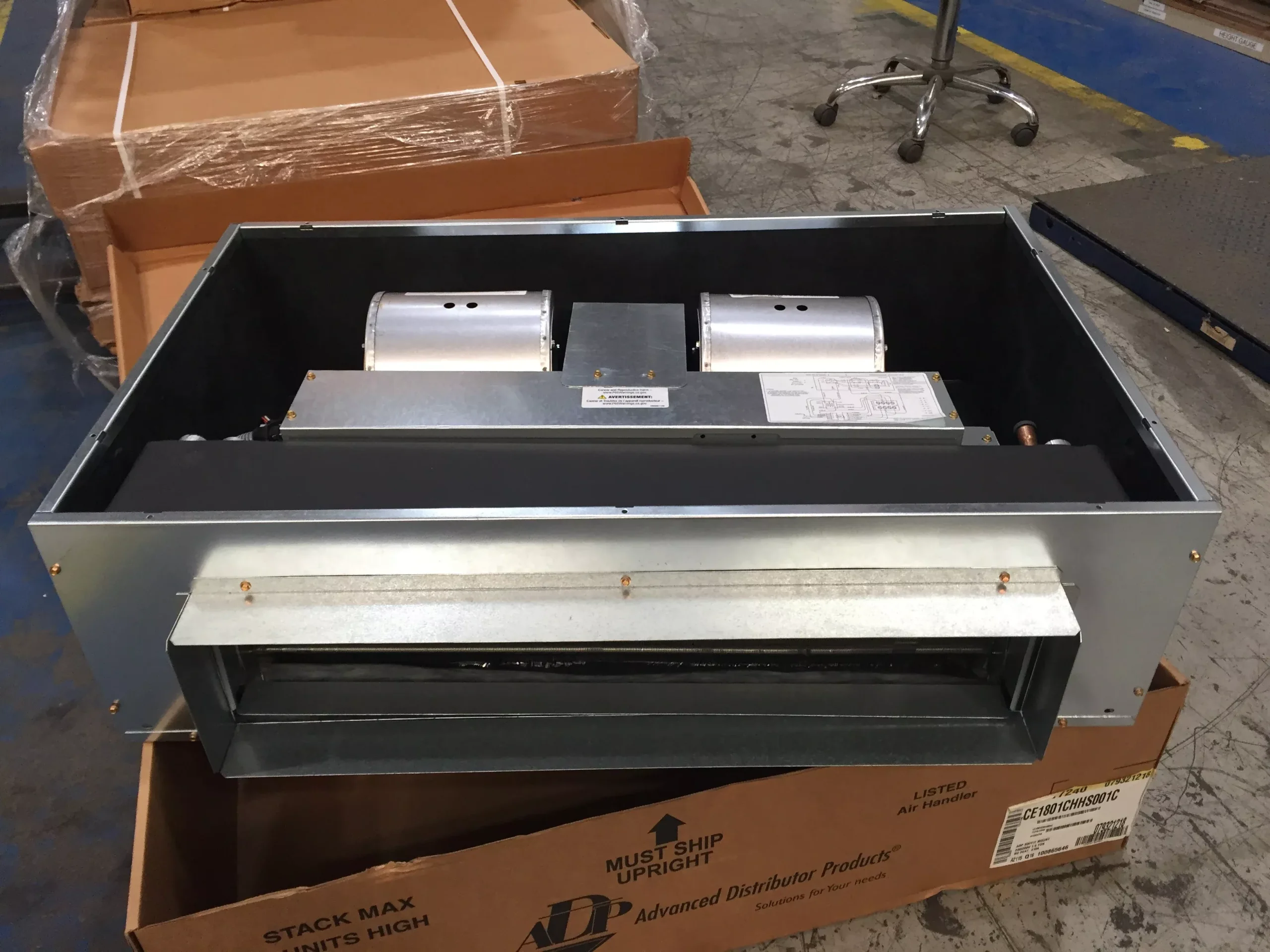 1.5 Ton Nominal Uncased Horizontal Ceiling Mount Air Handler; 208-240V