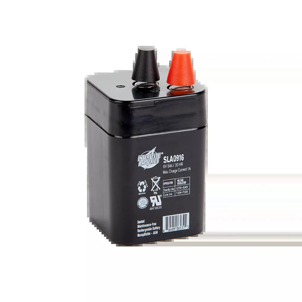 6 Volt 5 amp Rechargeable Battery, Lantern Style -Spring Top