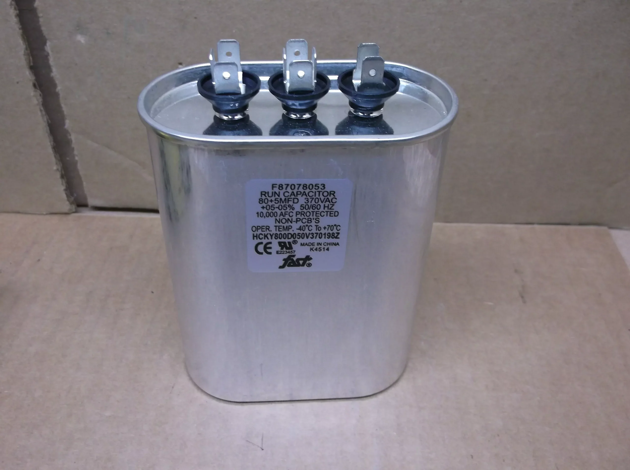 80+5 MFD x 370 VAC Oval Dual Run Capacitor