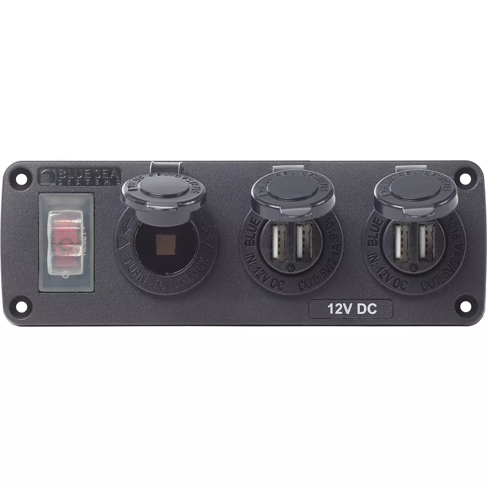 Blue Sea 4365 Water Resistant USB Accessory Panel - 15A Circuit Breake