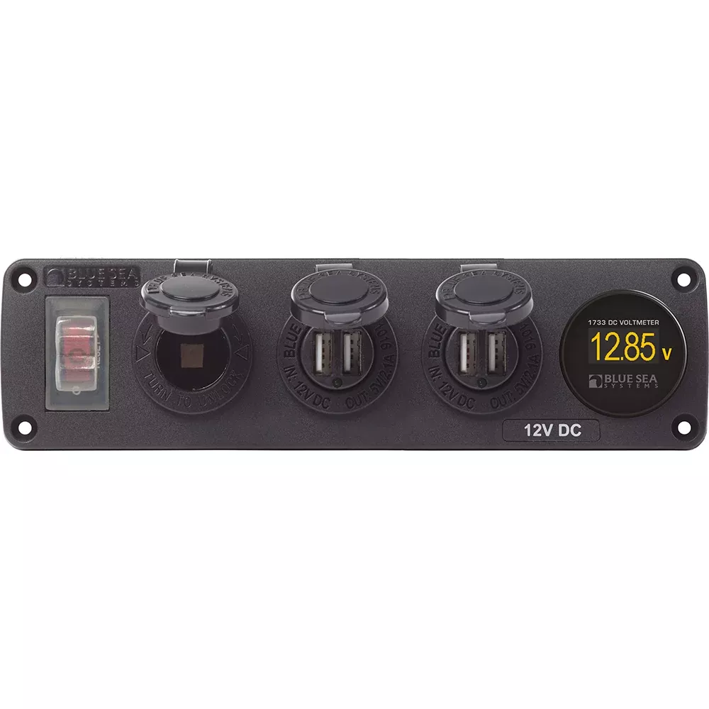 Blue Sea 4368 Water Resistant USB Accessory Panel - 12V Socket, 2x 2.1