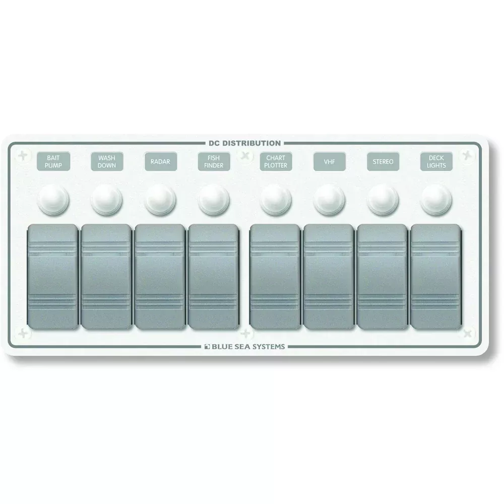 Blue Sea 8271 Water Resistant Panel - 8 Position - White - Horizontal