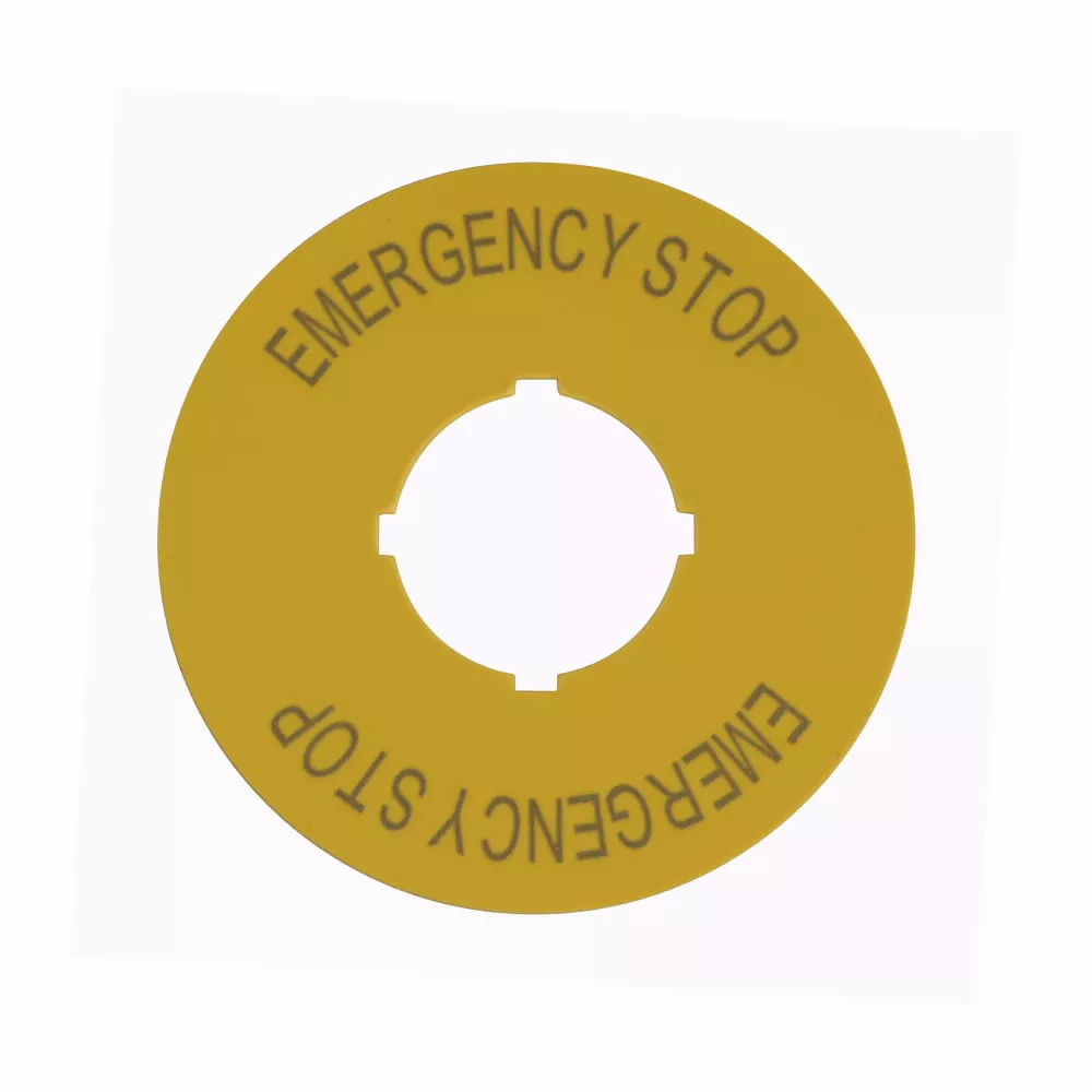 Cutler-Hammer M22-XBK5 M22 pushbutton legend plate, M22 Modular Pushbutton Legend Plate, Complete, 22.5 mm, Button: Yellow, Inscription: EMERGENCY-STOP (top and bottom)/ GB99, IP66, NEMA 4X, 13