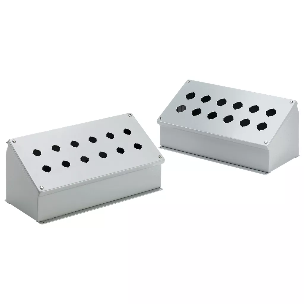 Hoffman E25PBA Sloped-Front Pushbutton Enclosures, Type 12, 25PB x 30.5mm, Gray, Steel