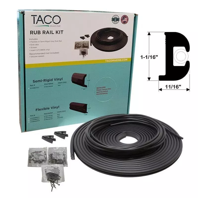 TACO - Flex Vinyl Rub Rail Kit - Black with White Insert - 50' - 1-1/1